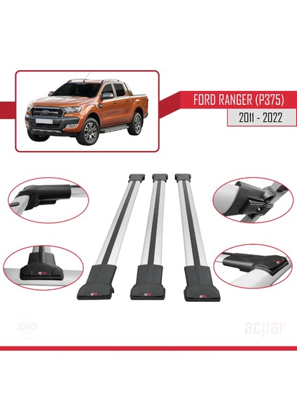 Ford Ranger (P375) 2011-2022 Arası ile Uyumlu Fly Model Ara Atkı Tavan Barı Gri 3 Adet fırsatları