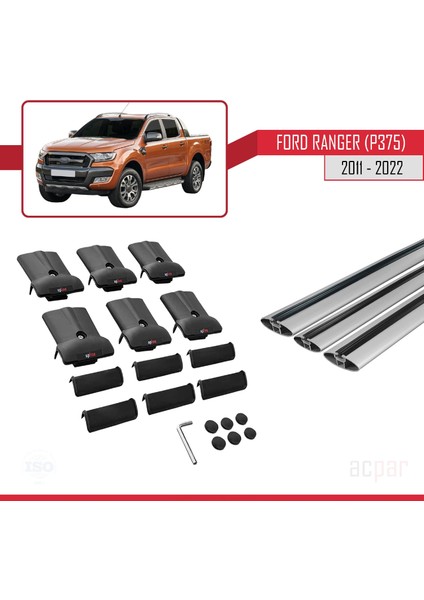 Ford Ranger (P375) 2011-2022 Arası ile Uyumlu Fly Model Ara Atkı Tavan Barı Gri 3 Adet indirimleri