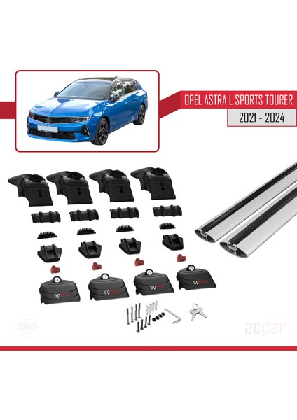 Opel Astra L Sports Tourer 2021-2024 Arası ile Uyumlu Ace-2 Model Ara Atkı Tavan Barı Gri 2 Adet