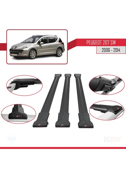 Peugeot 207 Sw 2006-2014 Arası ile Uyumlu Fly Model Ara Atkı Tavan Barı Siyah 3 Adet fırsatları