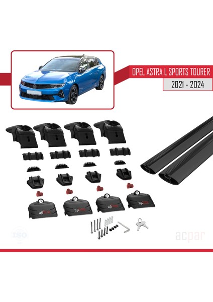 Opel Astra L Sports Tourer 2021-2024 Arası ile Uyumlu Ace-2 Model Ara Atkı Tavan Barı Siyah 2 Adet