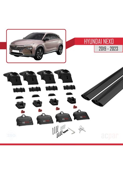 Hyundai Nexo 2019-2023 Arası ile Uyumlu Ace-2 Model Ara Atkı Tavan Barı Siyah 2 Adet