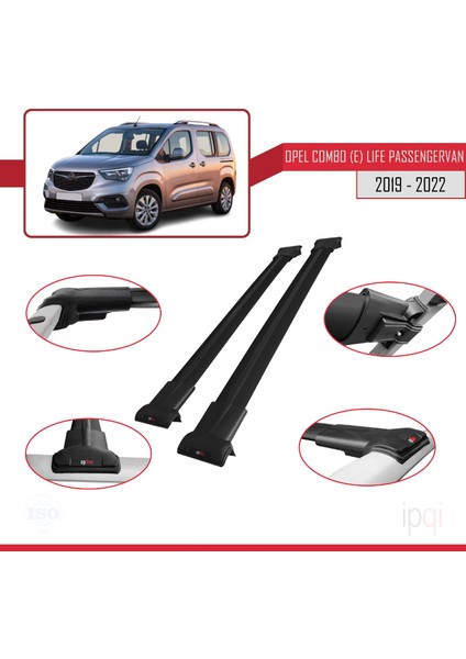 Opel Combo E Life 2019-2022 Arası ile Uyumlu Fly Model Ara Atkı Tavan Barı Siyah 2 Adet modelleri