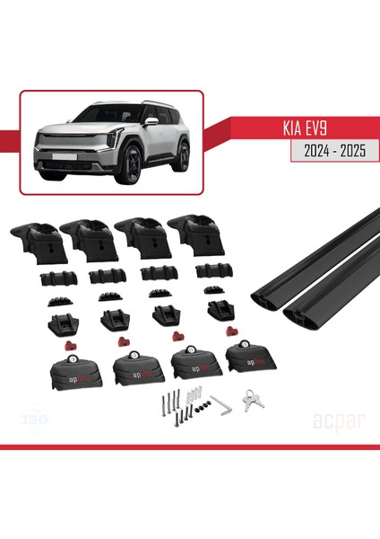 Kia E V9 2024-2025ARASI ile Uyumlu Ace-2 Model Ara Atkı Tavan Barı Siyah 2 Adet