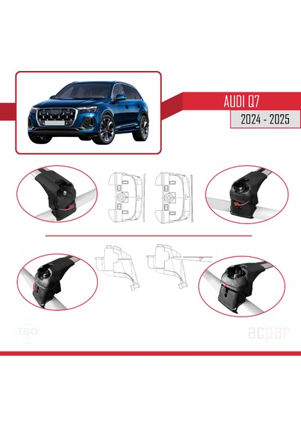 Audi Q7 2024 ve Sonrası ile Uyumlu Ace-2 Model Ara Atkı Tavan Barı Gri 2 Adet