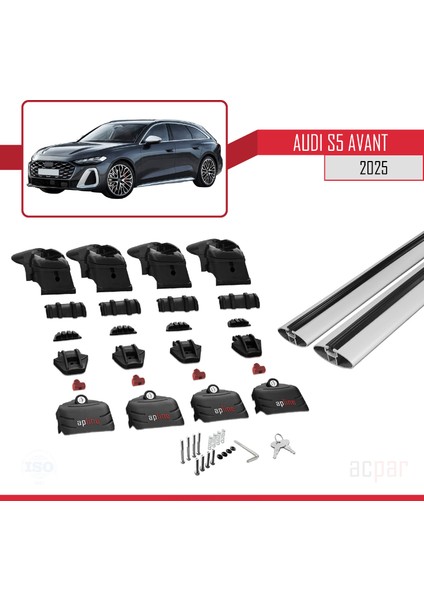 Audi S5 Avant 2024 ve Sonrası ile Uyumlu Ace-2 Model Ara Atkı Tavan Barı Gri 2 Adet
