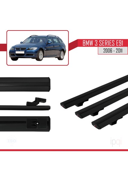 Bmw 3 Series E91 Touring 2006-2011 Arası ile Uyumlu Basıc Model Ara Atkı Tavan Barı Siyah 3 Adet modelleri