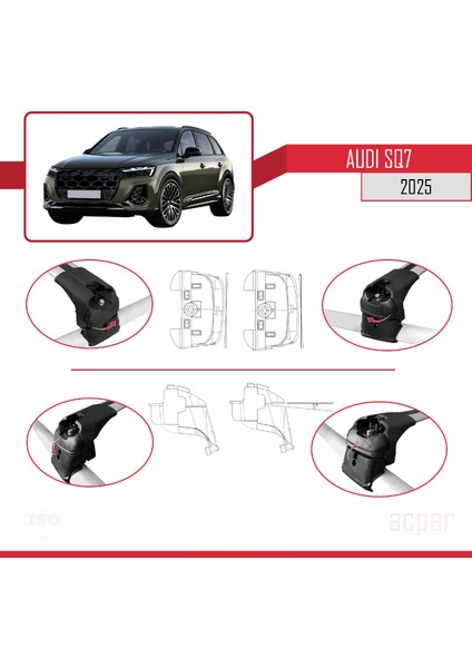 Audi Sq7 2024 ve Sonrası ile Uyumlu Ace-2 Model Ara Atkı Tavan Barı Gri 2 Adet