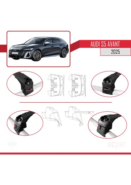 Audi S5 Avant 2024 ve Sonrası ile Uyumlu Ace-2 Model Ara Atkı Tavan Barı Siyah 2 Adet