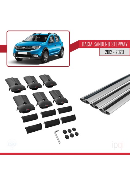 Dacia Sandero Stepway 2 2012-2020 Arası ile Uyumlu Fly Model Ara Atkı Tavan Barı Gri 3 Adet indirimleri