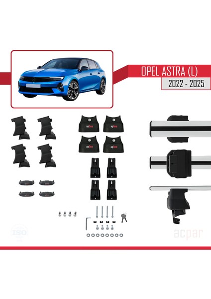 Opel Astra L (C02) 2022 ve Sonrası ile Uyumlu Ace-4 Ara Atkı Tavan Barı Gri 2 Adet