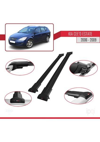 Kia Ceed (Ed) Sw Pre-Facelift 2006-2009 Arası ile Uyumlu Fly Model Ara Atkı Tavan Barı Siyah 2 Adet