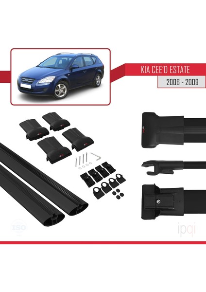 Kia Ceed (Ed) Sw Pre-Facelift 2006-2009 Arası ile Uyumlu Fly Model Ara Atkı Tavan Barı Siyah 2 Adet