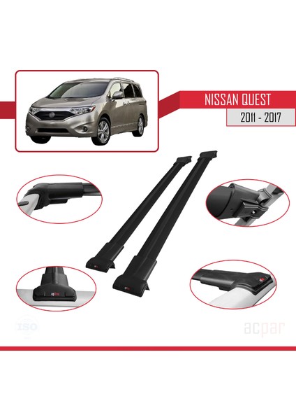Nissan Quest 2011-2017 Arası ile Uyumlu Fly Model Ara Atkı Tavan Barı Siyah 2 Adet modelleri