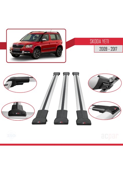 Skoda Yeti 2009-2017 Arası ile Uyumlu Fly Model Ara Atkı Tavan Barı Gri 3 Adet fırsatları