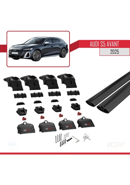 Audi S5 Avant 2024 ve Sonrası ile Uyumlu Ace-2 Model Ara Atkı Tavan Barı Siyah 2 Adet