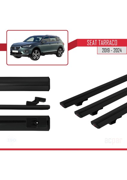 Seat Tarraco 2019-2024 Arası ile Uyumlu Basıc Model Ara Atkı Tavan Barı Siyah 3 Adet