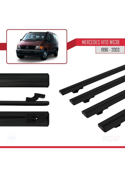 Mercedes Vito (W638) 1996-2003 Arası ile Uyumlu Basıc Model Ara Atkı Tavan Barı Siyah 4 Adet