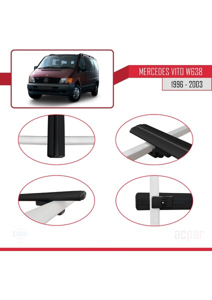 Mercedes Vito (W638) 1996-2003 Arası ile Uyumlu Basıc Model Ara Atkı Tavan Barı Siyah 4 Adet