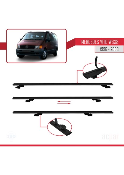 Mercedes Vito (W638) 1996-2003 Arası ile Uyumlu Basıc Model Ara Atkı Tavan Barı Siyah 4 Adet