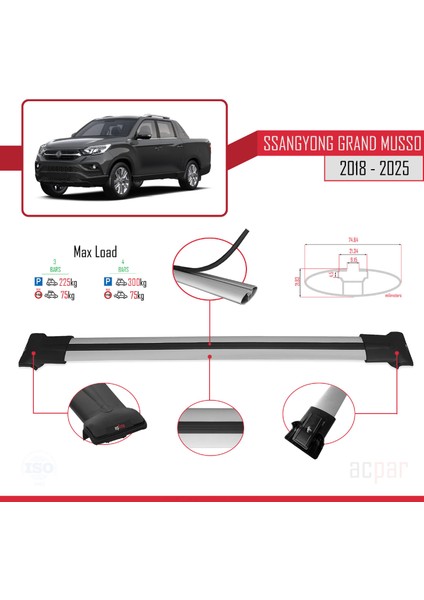 Fiat Doblo 2 2010-2022 Arası ile Uyumlu Fly Model Ara Atkı Tavan Barı Gri 2 Adet