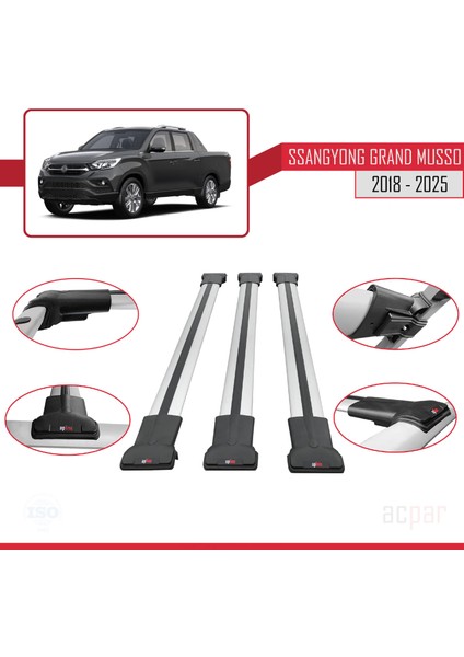 Fiat Doblo 2 2010-2022 Arası ile Uyumlu Fly Model Ara Atkı Tavan Barı Gri 2 Adet