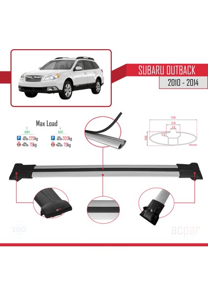 Subaru Outback 2010-2014 Arası ile Uyumlu Fly Model Ara Atkı Tavan Barı Gri 3 Adet modelleri