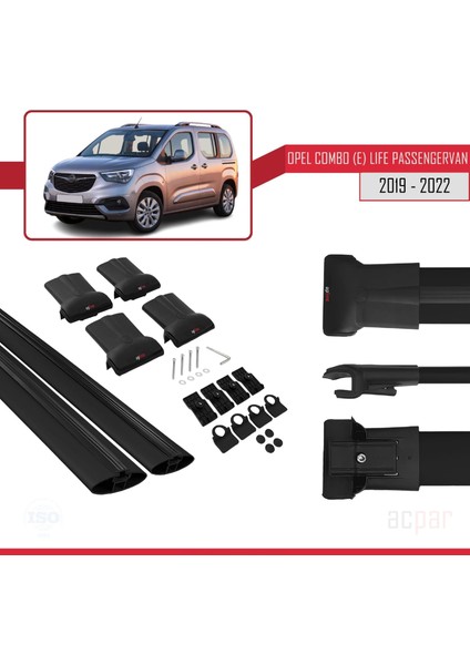 Opel Combo E Cargo 2019-2022 Arası ile Uyumlu Fly Model Ara Atkı Tavan Barı Siyah 2 Adet