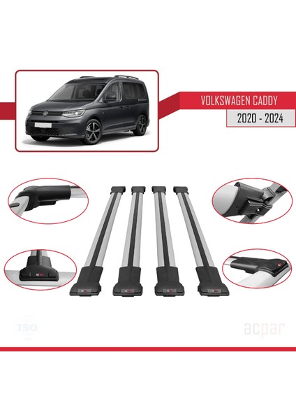 Volkswagen Caddy 4 (Sb) 2020 ve Sonrası ile Uyumlu Fly Model Ara Atkı Tavan Barı Gri 4 Adet fırsatları