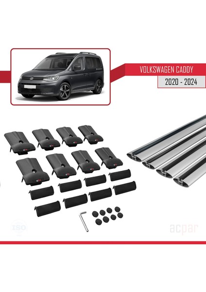 Volkswagen Caddy 4 (Sb) 2020 ve Sonrası ile Uyumlu Fly Model Ara Atkı Tavan Barı Gri 4 Adet indirimleri
