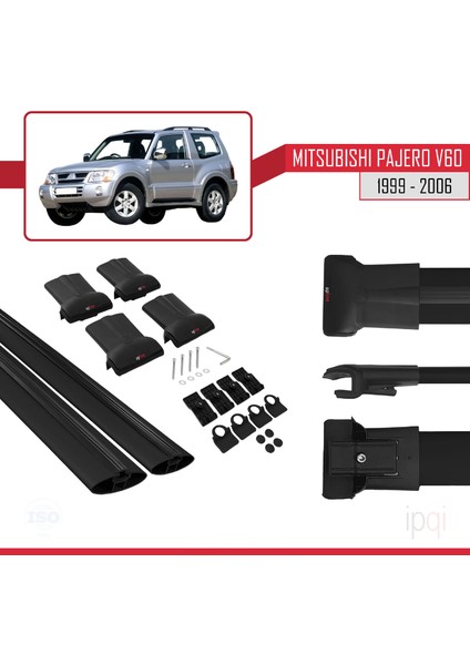 Mitsubishi Pajero (V60) 3 Kapı 1999-2006 Arası ile Uyumlu Fly Model Ara Atkı Tavan Barı Siyah 2 Adet indirimleri