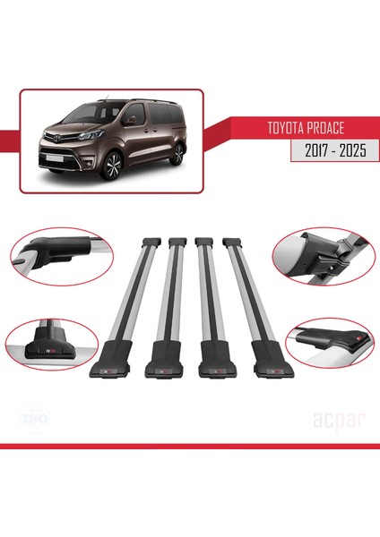 Toyota Proace 2017 ve Sonrası ile Uyumlu Fly Model Ara Atkı Tavan Barı Gri 4 Adet fırsatları