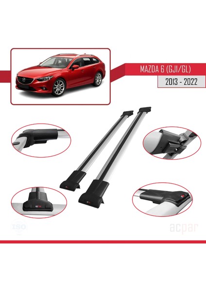 Mazda 6 Iıı (Gj1/gl) 2013-2022 Arası ile Uyumlu Fly Model Ara Atkı Tavan Barı Gri 2 Adet