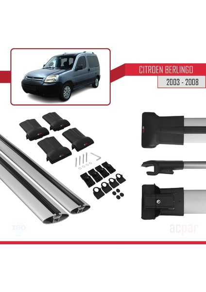 Citroen Berlingo (M59) 2003-2008 Arası ile Uyumlu Fly Model Ara Atkı Tavan Barı Gri 2 Adet