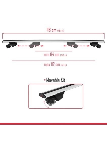 Dacia Logan 2 Mcv (K52) 2013-2020 Arası ile Uyumlu Hook Model Ara Atkı Tavan Barı Gri 2 Adet