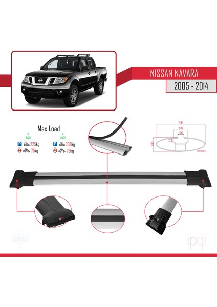 Nissan Navara 3 (D40) 2005-2014 Arası ile Uyumlu Fly Model Ara Atkı Tavan Barı Gri 3 Adet modelleri