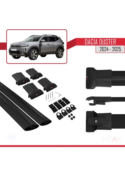 Dacia Duster 3 (P1310) 2024 ve Sonrası ile Uyumlu Fly Model Ara Atkı Tavan Barı Siyah 2 Adet