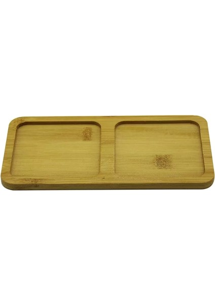Dikdörtgen - 2 Bölmeli - 10X19.5CM Ahşap Bambu Yağdanlık Altlık