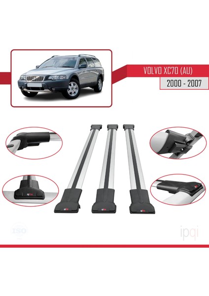 Volvo XC70 (P2) 2000-2007 Arası ile Uyumlu Fly Model Ara Atkı Tavan Barı Gri 3 Adet fırsatları