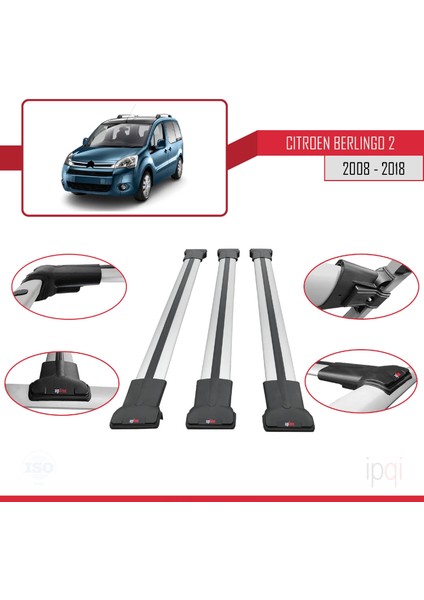 Citroen Berlingo 2 (B9) 2008-2018 Arası ile Uyumlu Fly Model Ara Atkı Tavan Barı Gri 3 Adet fırsatları