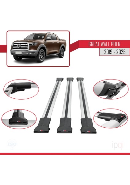 Great Wall Poer 2019 ve Sonrası ile Uyumlu Fly Model Ara Atkı Tavan Barı Gri 3 Adet fırsatları