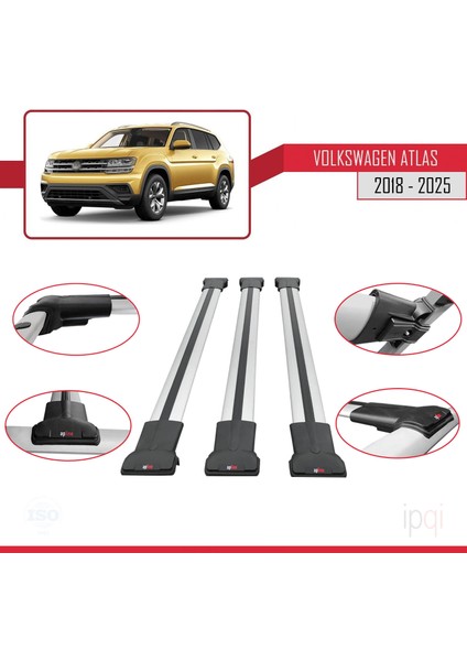 Volkswagen Atlas (Ca1) 2018 ve Sonrası ile Uyumlu Fly Model Ara Atkı Tavan Barı Gri 3 Adet fırsatları