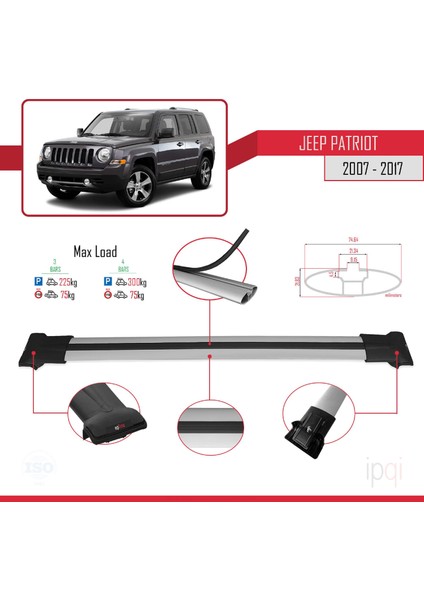 Jeep Patriot 2007-2017 Arası ile Uyumlu Fly Model Ara Atkı Tavan Barı Gri 3 Adet modelleri