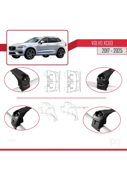 Volvo XC60 Iı 2017 ve Sonrası ile Uyumlu Ace-2 Ara Atkı Tavan Barı Siyah 2 Adet indirimleri