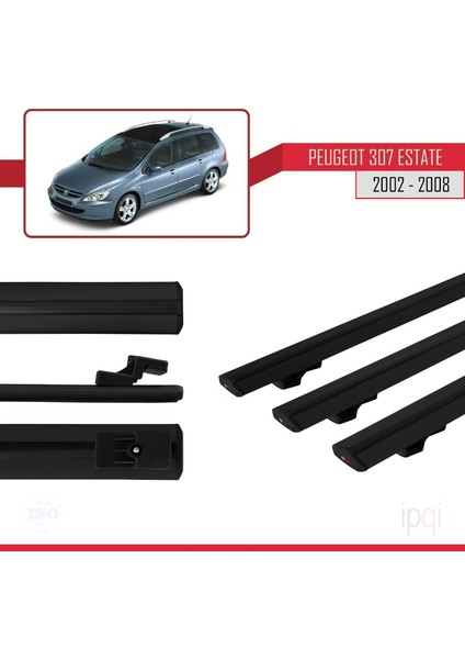Peugeot 307 Sw 2002-2008 Arası ile Uyumlu Basıc Model Ara Atkı Tavan Barı Siyah 3 Adet