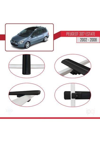 Peugeot 307 Sw 2002-2008 Arası ile Uyumlu Basıc Model Ara Atkı Tavan Barı Siyah 3 Adet