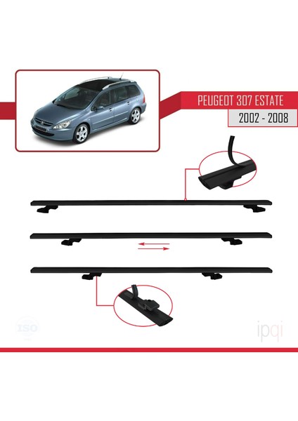 Peugeot 307 Sw 2002-2008 Arası ile Uyumlu Basıc Model Ara Atkı Tavan Barı Siyah 3 Adet
