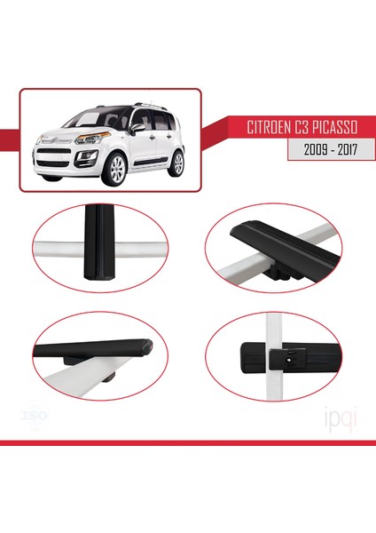 Citroen C3 Picasso 2009-2017 Arası ile Uyumlu Basıc Model Ara Atkı Tavan Barı Siyah 3 Adet fırsatları