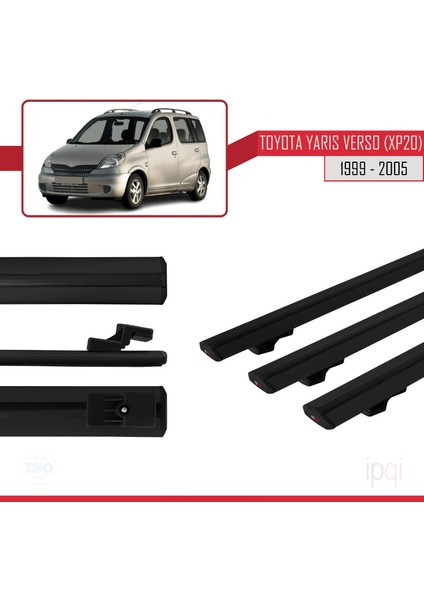 Toyota Yaris Verso (XP20) 1999-2005 Arası ile Uyumlu Basıc Model Ara Atkı Tavan Barı Siyah 3 Adet modelleri