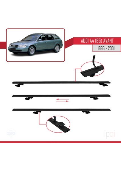 A4 (B5) Avant 1996-2001 Arası ile Uyumlu Basıc Model Ara Atkı Tavan Barı Siyah 2 Adet indirimleri
